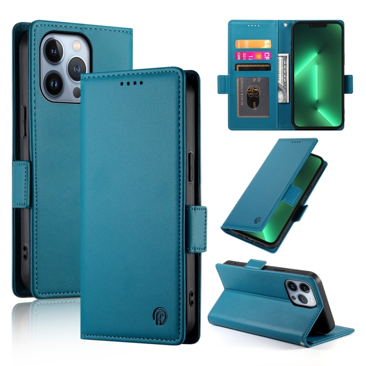 

For iPhone 13 Pro Side Buckle Magnetic Frosted Leather Phone Case(Blue)