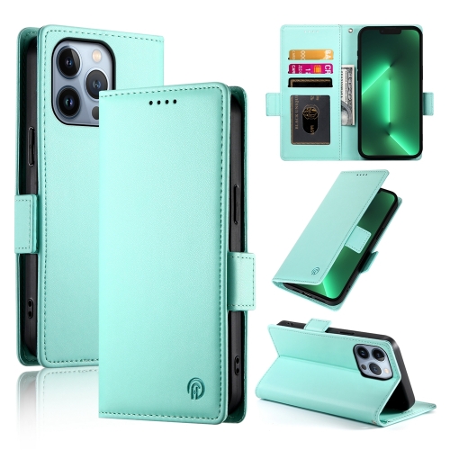 

For iPhone 13 Pro Side Buckle Magnetic Frosted Leather Phone Case(Mint Green)