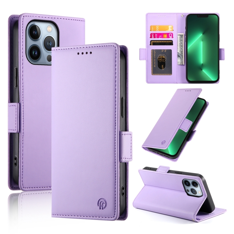 

For iPhone 13 Pro Side Buckle Magnetic Frosted Leather Phone Case(Purple)