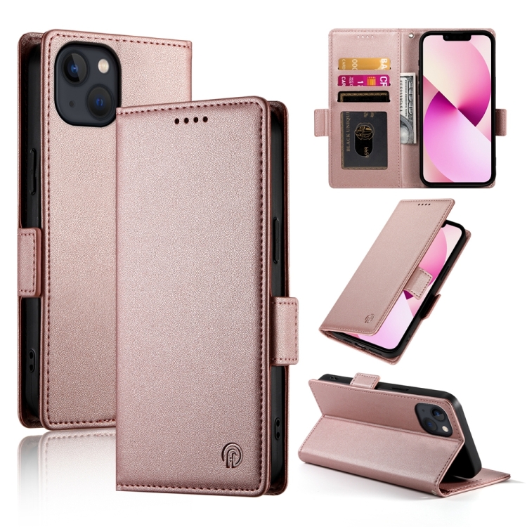 

For iPhone 13 Side Buckle Magnetic Frosted Leather Phone Case(Rose Gold)