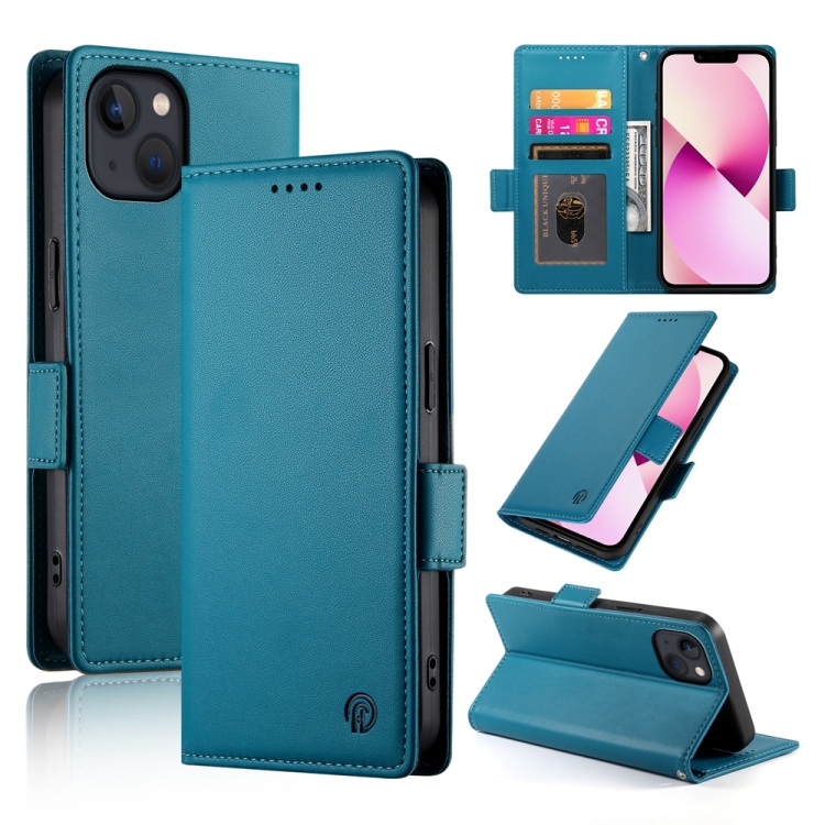 

For iPhone 13 Side Buckle Magnetic Frosted Leather Phone Case(Blue)
