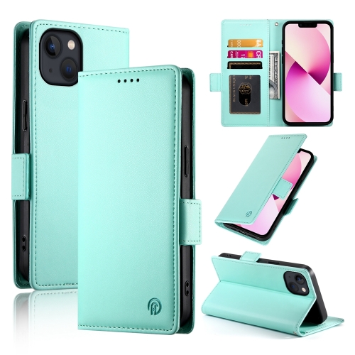 

For iPhone 13 Side Buckle Magnetic Frosted Leather Phone Case(Mint Green)