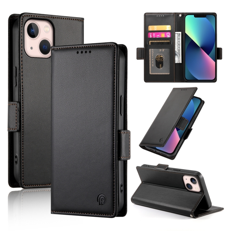 

For iPhone 13 mini Side Buckle Magnetic Frosted Leather Phone Case(Black)