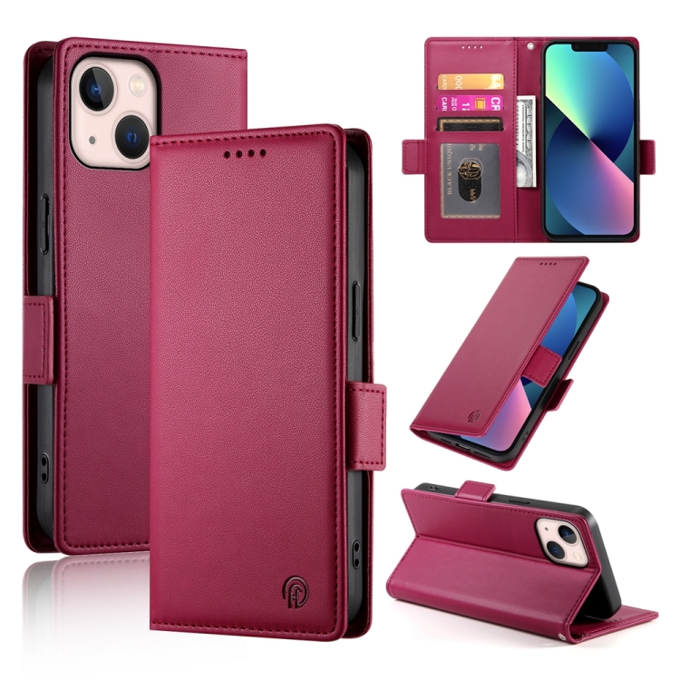 

For iPhone 13 mini Side Buckle Magnetic Frosted Leather Phone Case(Wine Red)