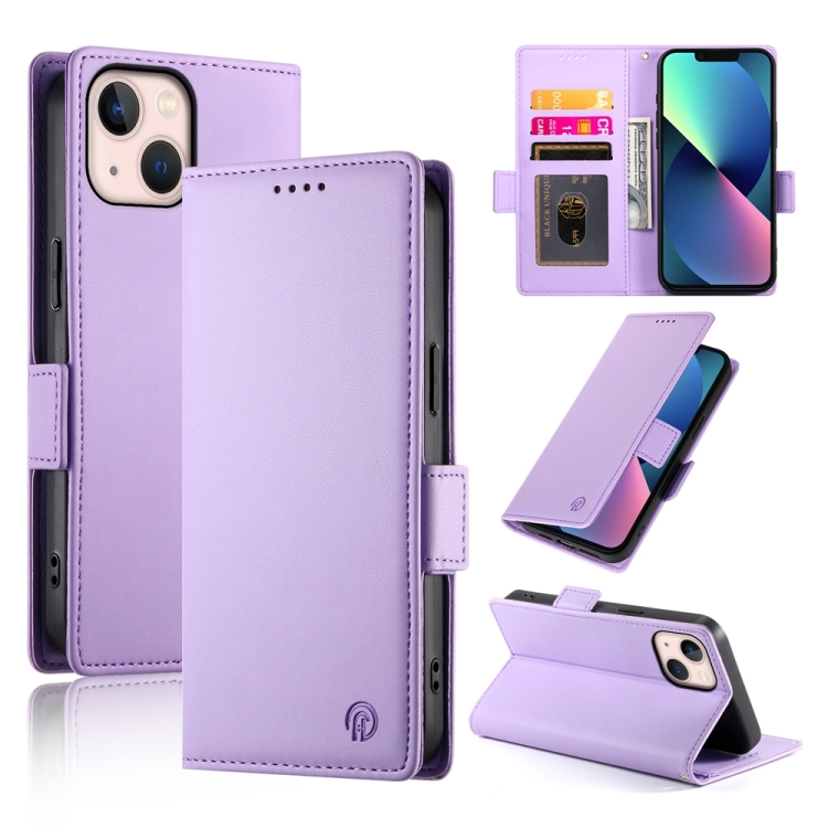 

For iPhone 13 mini Side Buckle Magnetic Frosted Leather Phone Case(Purple)