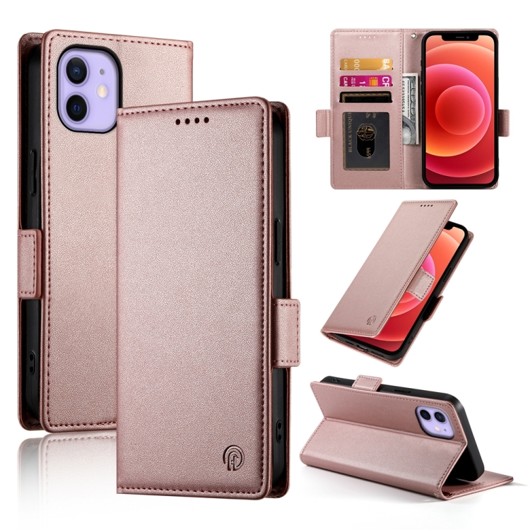 

For iPhone 12 / 12 Pro Side Buckle Magnetic Frosted Leather Phone Case(Rose Gold)