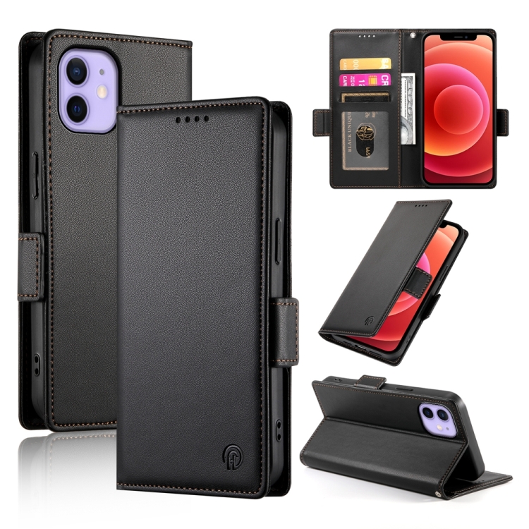 

For iPhone 12 / 12 Pro Side Buckle Magnetic Frosted Leather Phone Case(Black)