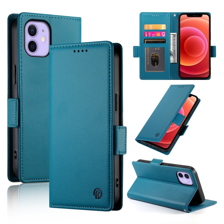 

For iPhone 12 / 12 Pro Side Buckle Magnetic Frosted Leather Phone Case(Blue)