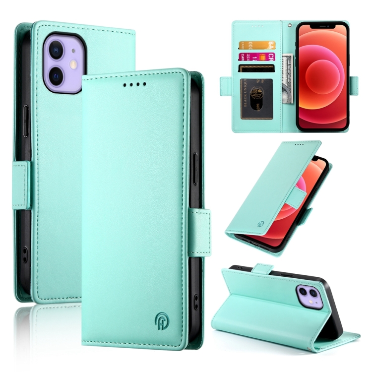 

For iPhone 12 / 12 Pro Side Buckle Magnetic Frosted Leather Phone Case(Mint Green)