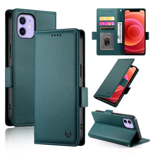 

For iPhone 12 / 12 Pro Side Buckle Magnetic Frosted Leather Phone Case(Dark Green)