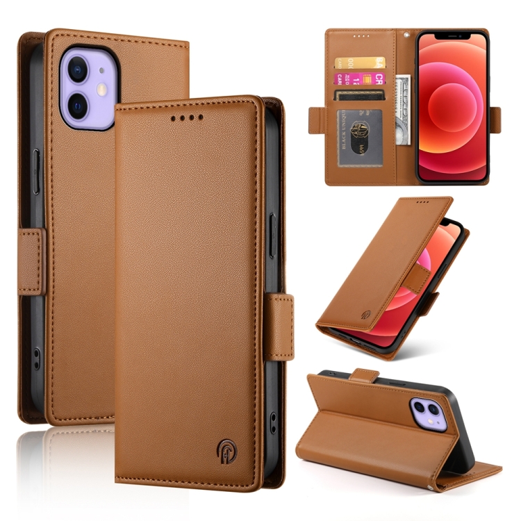 

For iPhone 12 / 12 Pro Side Buckle Magnetic Frosted Leather Phone Case(Brown)