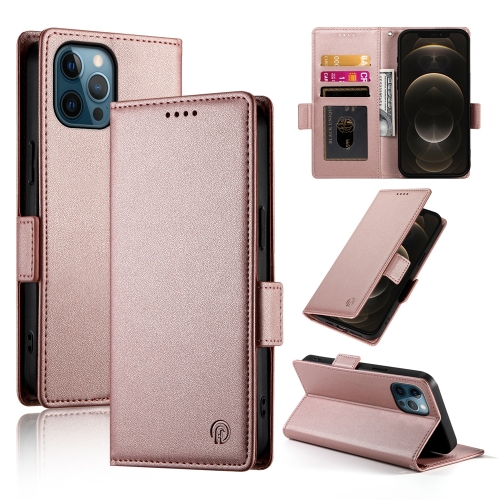 

For iPhone 12 Pro Max Side Buckle Magnetic Frosted Leather Phone Case(Rose Gold)