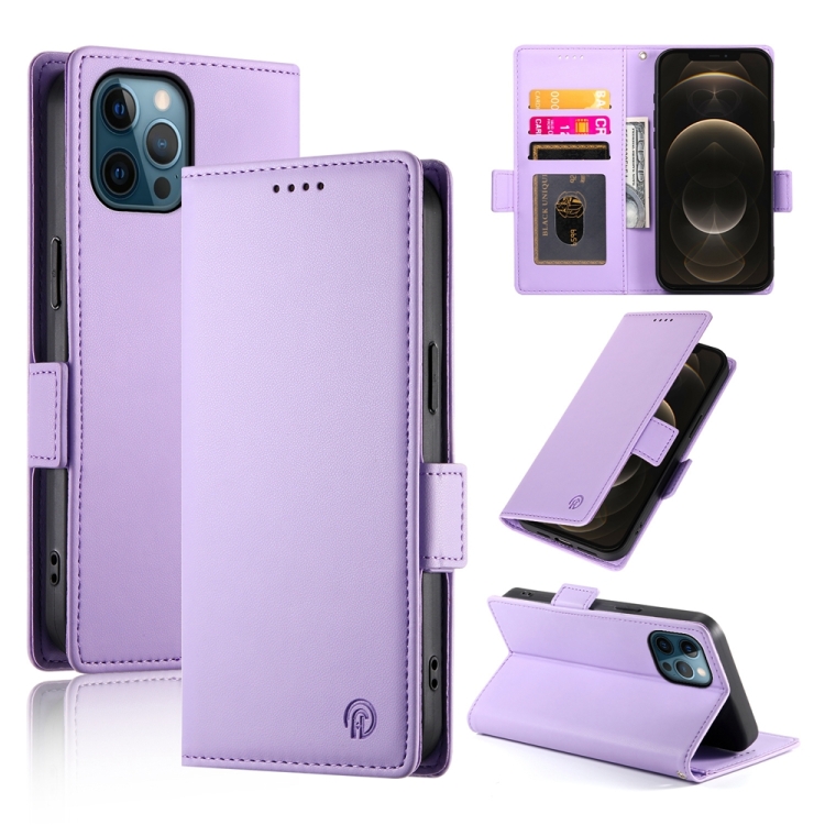 

For iPhone 12 Pro Max Side Buckle Magnetic Frosted Leather Phone Case(Purple)