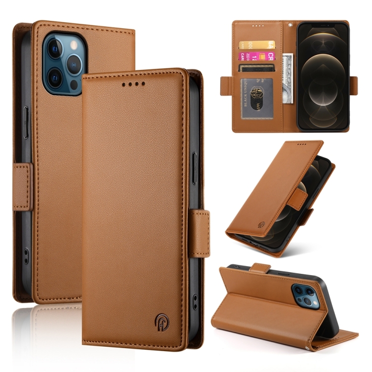 

For iPhone 12 Pro Max Side Buckle Magnetic Frosted Leather Phone Case(Brown)