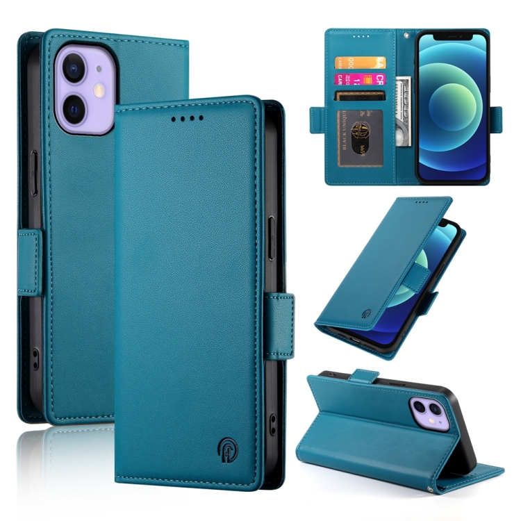 

For iPhone 12 mini Side Buckle Magnetic Frosted Leather Phone Case(Blue)