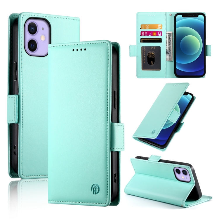 

For iPhone 12 mini Side Buckle Magnetic Frosted Leather Phone Case(Mint Green)