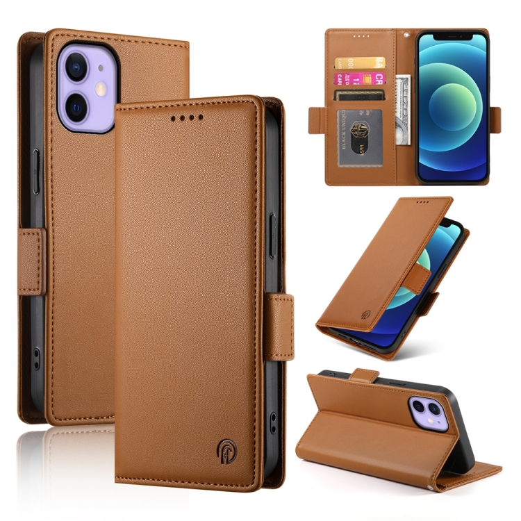 

For iPhone 12 mini Side Buckle Magnetic Frosted Leather Phone Case(Brown)