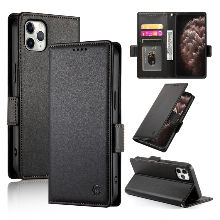 

For iPhone 11 Pro Max Side Buckle Magnetic Frosted Leather Phone Case(Black)