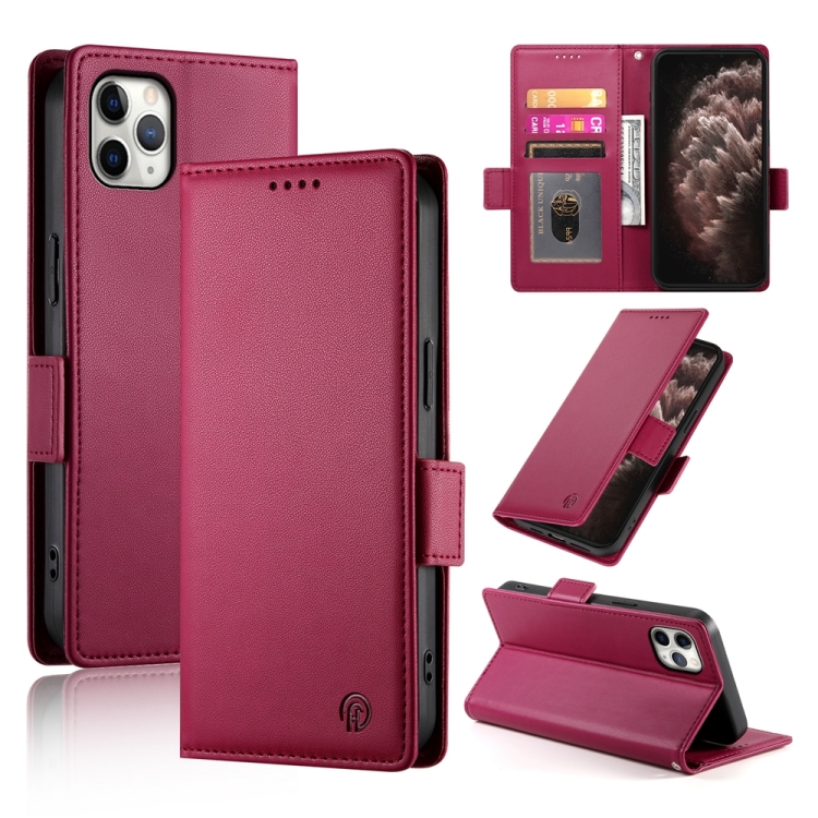 

For iPhone 11 Pro Max Side Buckle Magnetic Frosted Leather Phone Case(Wine Red)