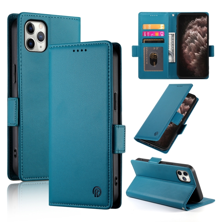 

For iPhone 11 Pro Max Side Buckle Magnetic Frosted Leather Phone Case(Blue)