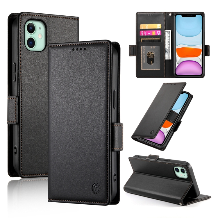 

For iPhone 11 Side Buckle Magnetic Frosted Leather Phone Case(Black)