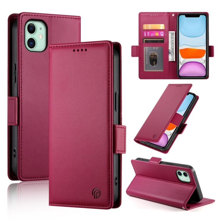 

For iPhone 11 Side Buckle Magnetic Frosted Leather Phone Case(Wine Red)