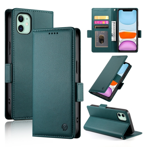 

For iPhone 11 Side Buckle Magnetic Frosted Leather Phone Case(Dark Green)