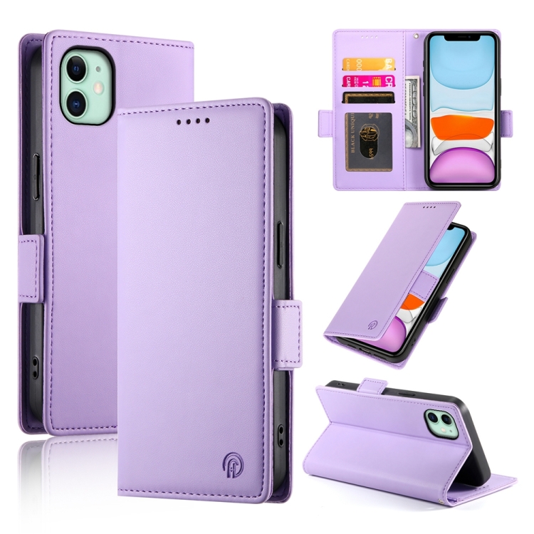 

For iPhone 11 Side Buckle Magnetic Frosted Leather Phone Case(Purple)