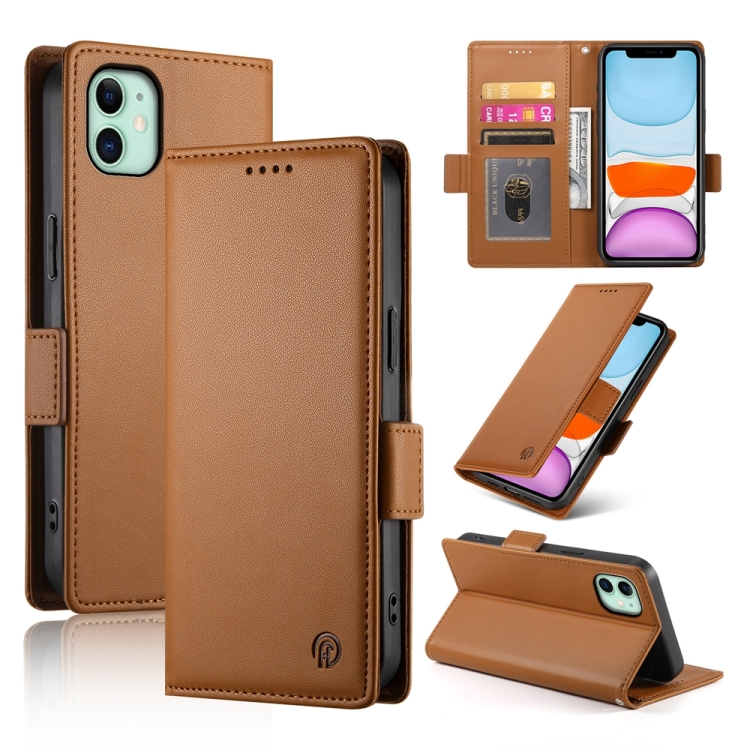 

For iPhone 11 Side Buckle Magnetic Frosted Leather Phone Case(Brown)
