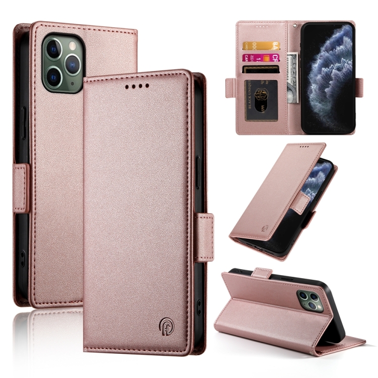 

For iPhone 11 Pro Side Buckle Magnetic Frosted Leather Phone Case(Rose Gold)