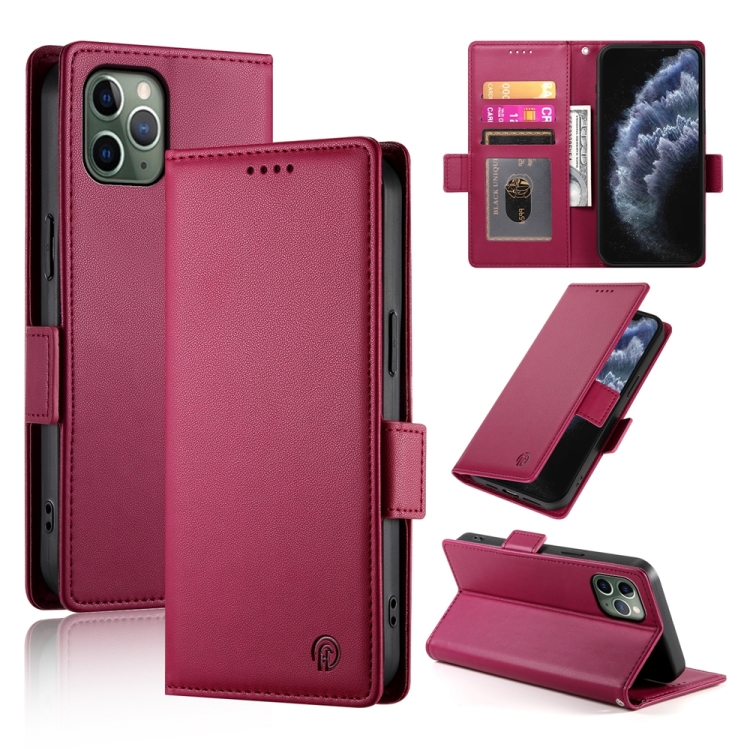 

For iPhone 11 Pro Side Buckle Magnetic Frosted Leather Phone Case(Wine Red)