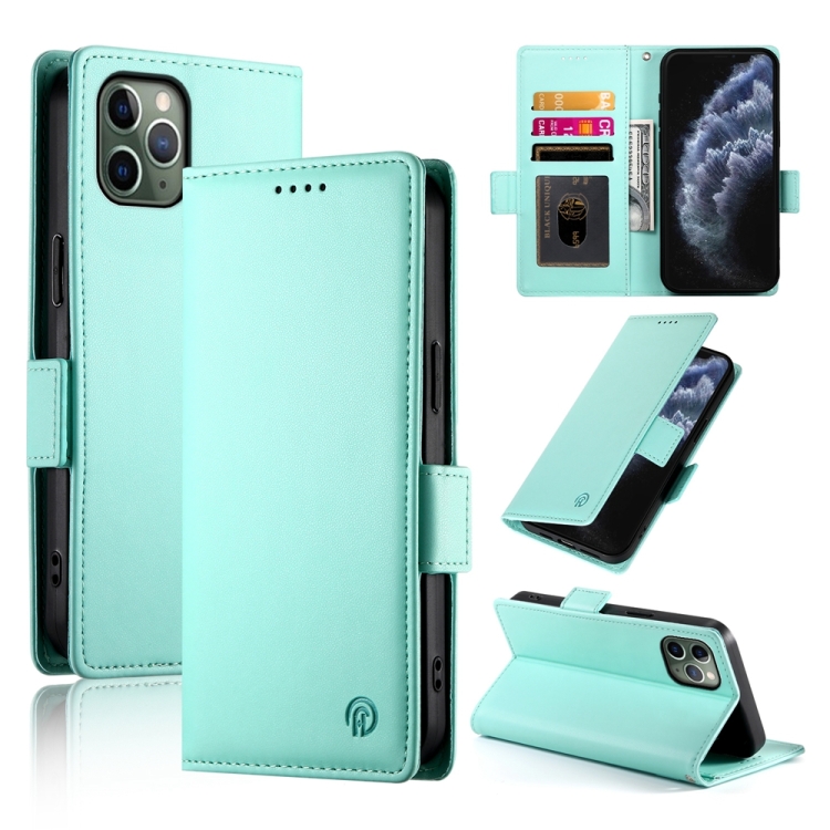 

For iPhone 11 Pro Side Buckle Magnetic Frosted Leather Phone Case(Mint Green)