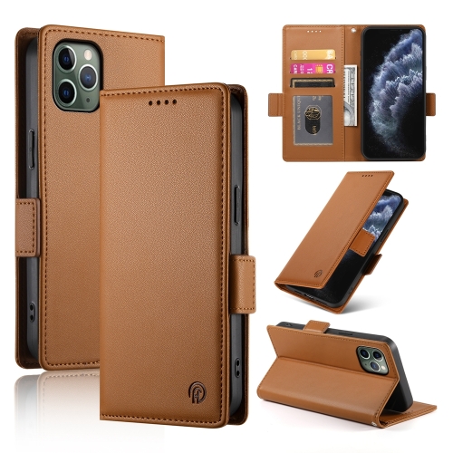 

For iPhone 11 Pro Side Buckle Magnetic Frosted Leather Phone Case(Brown)