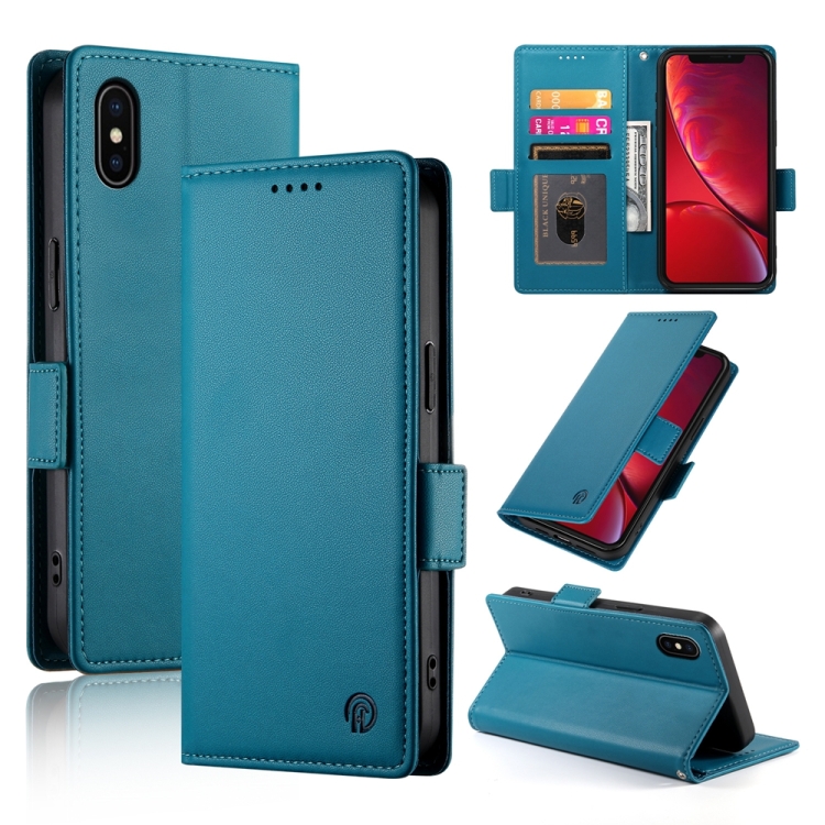 

For iPhone X / XS Side Buckle Magnetic Frosted Leather Phone Case(Blue)