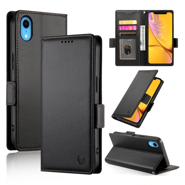 

For iPhone XR Side Buckle Magnetic Frosted Leather Phone Case(Black)