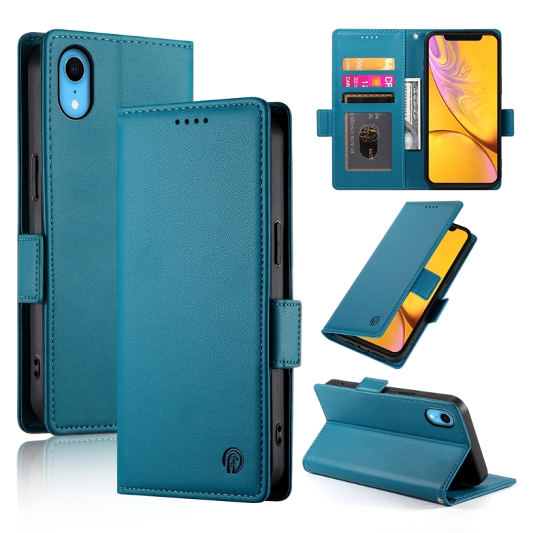 

For iPhone XR Side Buckle Magnetic Frosted Leather Phone Case(Blue)