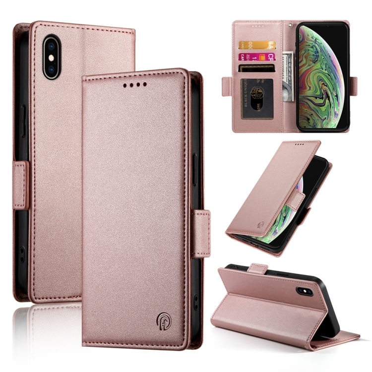 

For iPhone XS Max Side Buckle Magnetic Frosted Leather Phone Case(Rose Gold)