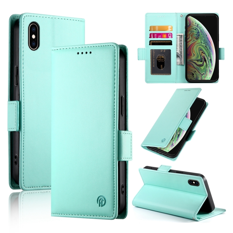 

For iPhone XS Max Side Buckle Magnetic Frosted Leather Phone Case(Mint Green)