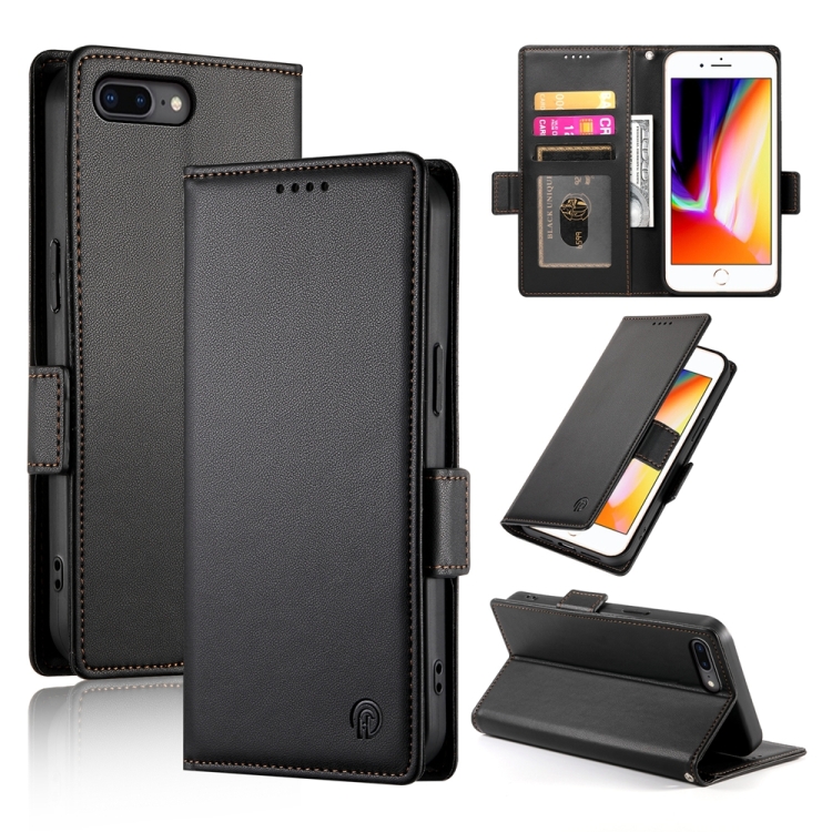 

For iPhone 8 Plus / 7 Plus Side Buckle Magnetic Frosted Leather Phone Case(Black)