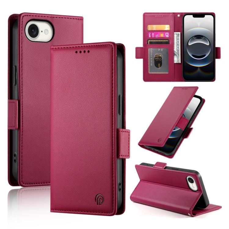 

For iPhone 16e Side Buckle Magnetic Frosted Leather Phone Case(Wine Red)