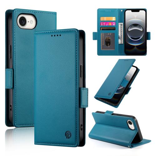 

For iPhone 16e Side Buckle Magnetic Frosted Leather Phone Case(Blue)