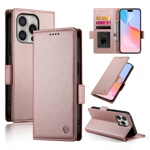 

For iPhone 16 Pro Side Buckle Magnetic Frosted Leather Phone Case(Rose Gold)