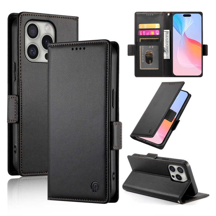 

For iPhone 16 Pro Side Buckle Magnetic Frosted Leather Phone Case(Black)