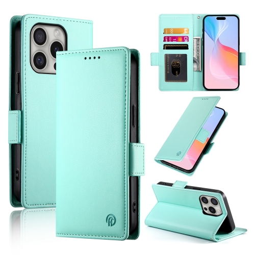 

For iPhone 16 Pro Side Buckle Magnetic Frosted Leather Phone Case(Mint Green)