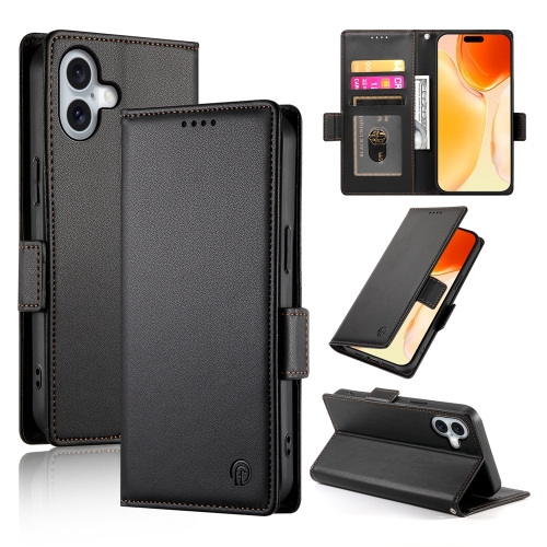 

For iPhone 16 Plus Side Buckle Magnetic Frosted Leather Phone Case(Black)