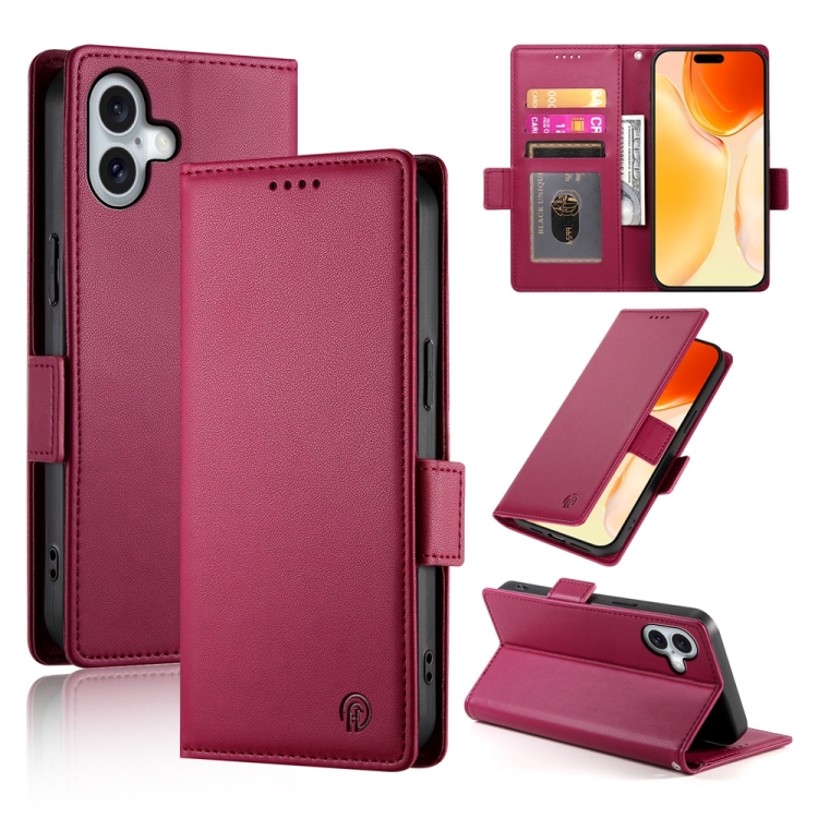 

For iPhone 16 Plus Side Buckle Magnetic Frosted Leather Phone Case(Wine Red)