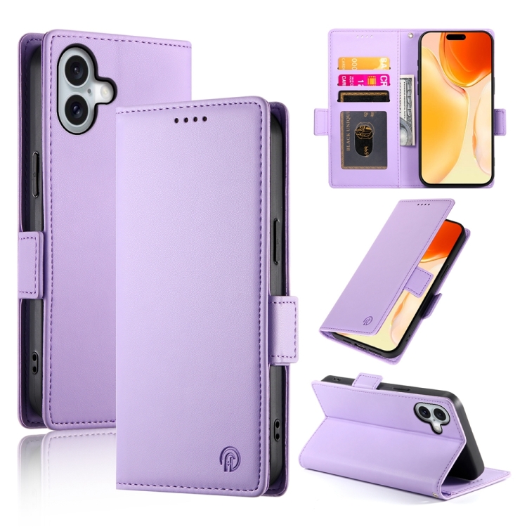 

For iPhone 16 Plus Side Buckle Magnetic Frosted Leather Phone Case(Purple)