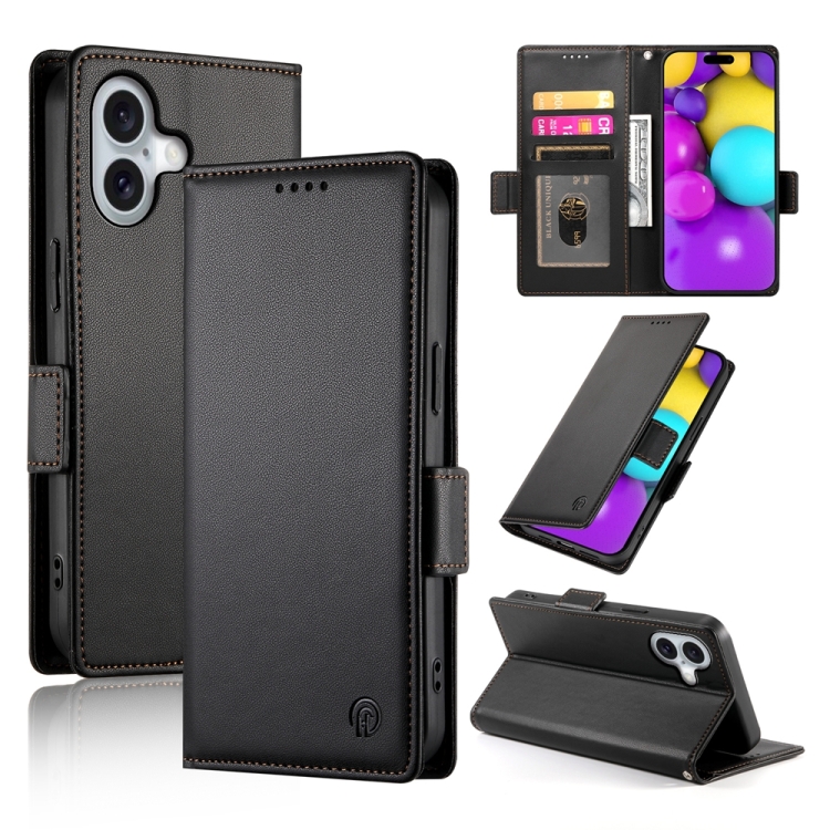 

For iPhone 16 Side Buckle Magnetic Frosted Leather Phone Case(Black)
