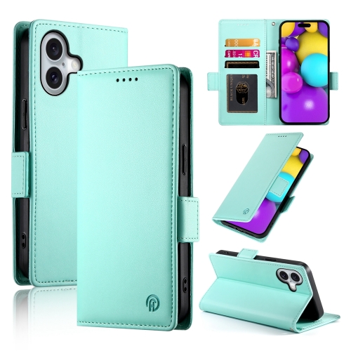 

For iPhone 16 Side Buckle Magnetic Frosted Leather Phone Case(Mint Green)