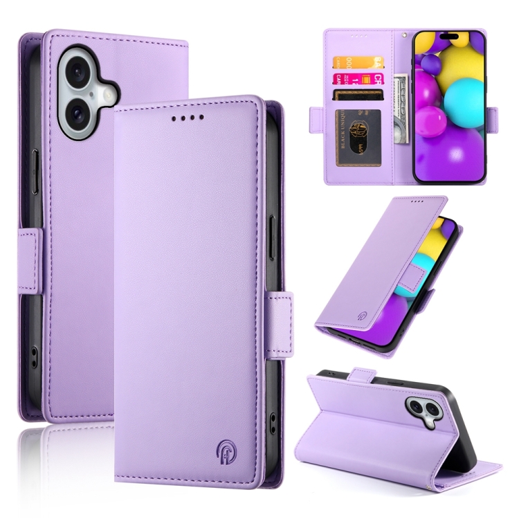 

For iPhone 16 Side Buckle Magnetic Frosted Leather Phone Case(Purple)